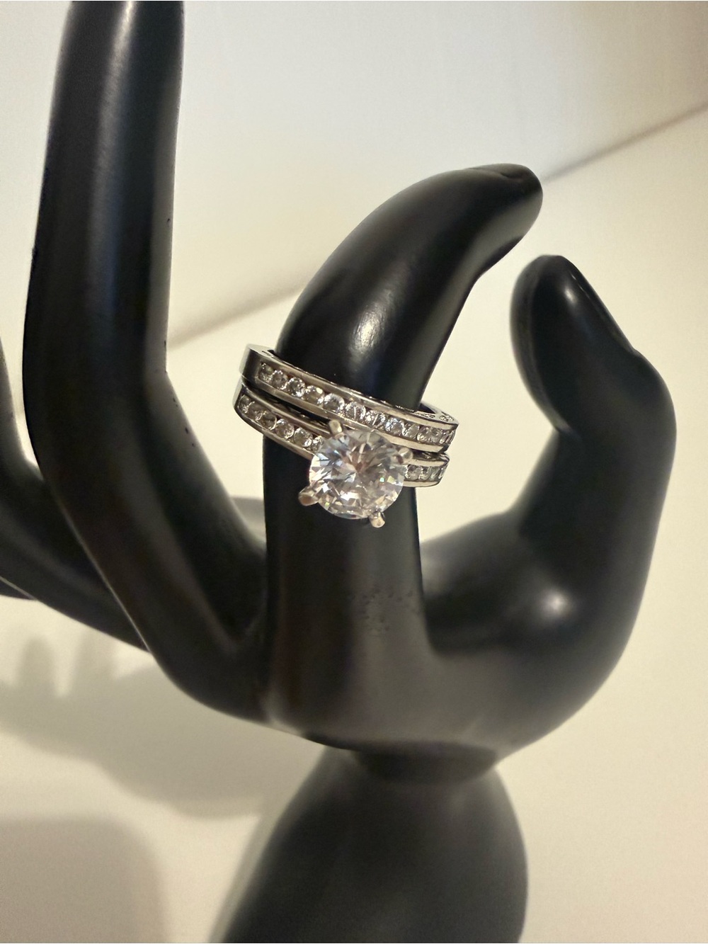 Silver-Tone 925 Clear CZ Engagement Ring Set - White Sz 6